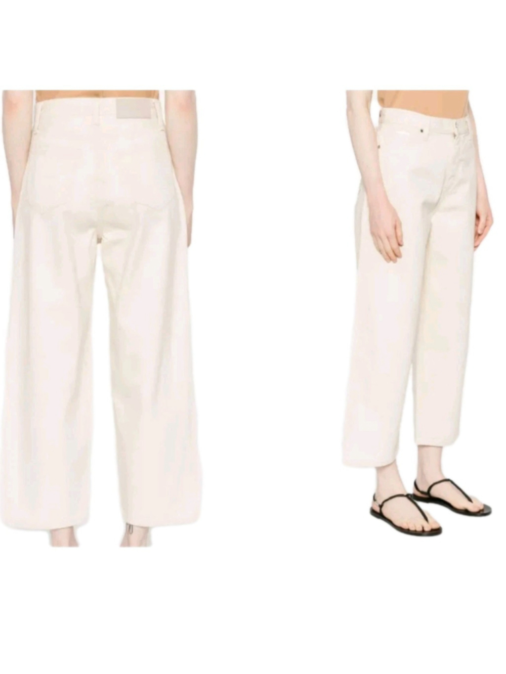 Calvin Klein Women's Cropped Wide-Leg Beige Jeans Size 27 Inseam 27